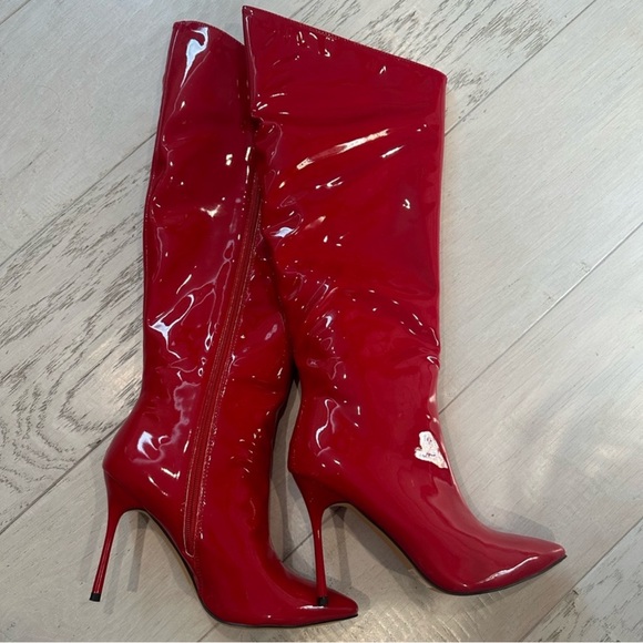 Red Boots patent leather booth knee-length size 8 - Picture 2 of 5